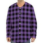 Purple And Black Buffalo Check Print Long Sleeve Baseball Jersey