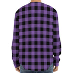 Purple And Black Buffalo Check Print Long Sleeve Baseball Jersey