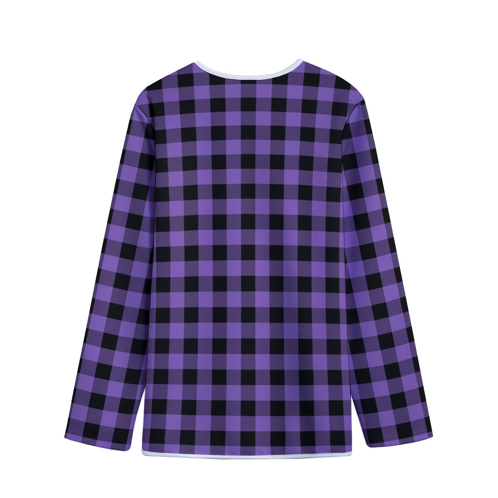 Purple And Black Buffalo Check Print Long Sleeve Short Coat