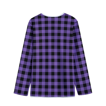 Purple And Black Buffalo Check Print Long Sleeve Short Coat