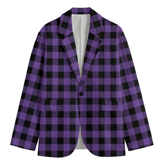 Purple And Black Buffalo Check Print Men's Blazer