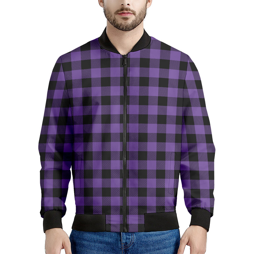 Purple And Black Buffalo Check Print Men's Bomber Jacket