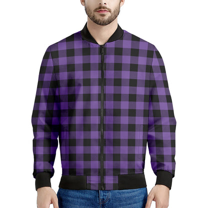 Purple And Black Buffalo Check Print Men's Bomber Jacket