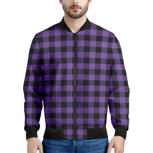 Purple And Black Buffalo Check Print Men's Bomber Jacket