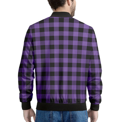 Purple And Black Buffalo Check Print Men's Bomber Jacket