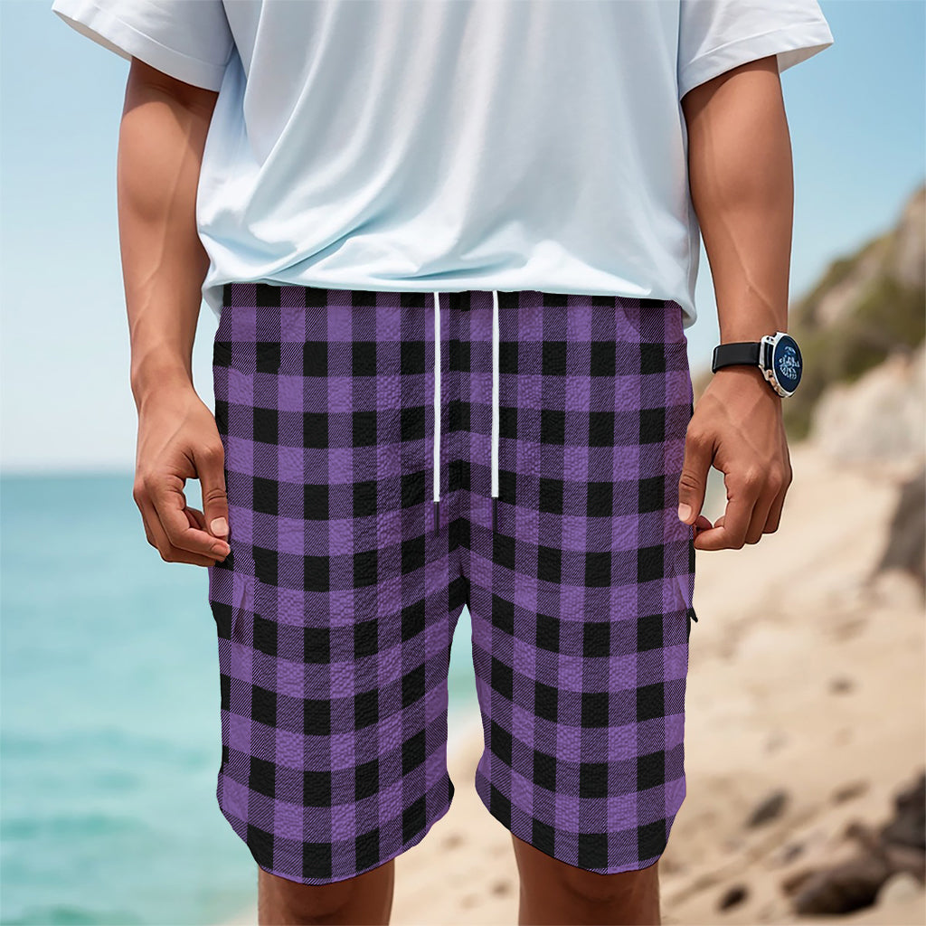 Purple And Black Buffalo Check Print Men's Cargo Shorts