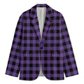 Purple And Black Buffalo Check Print Men's Cotton Blazer