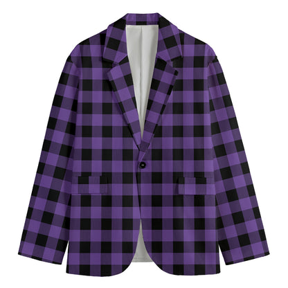 Purple And Black Buffalo Check Print Men's Cotton Blazer