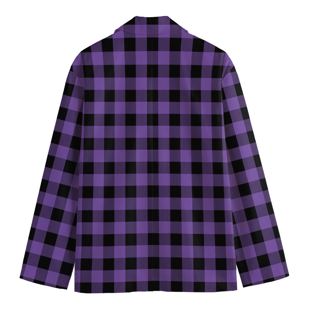 Purple And Black Buffalo Check Print Men's Cotton Blazer