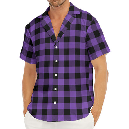 Purple And Black Buffalo Check Print Men's Deep V-Neck Shirt