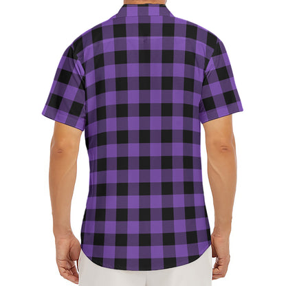 Purple And Black Buffalo Check Print Men's Deep V-Neck Shirt