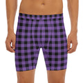 Purple And Black Buffalo Check Print Men's Long Boxer Briefs
