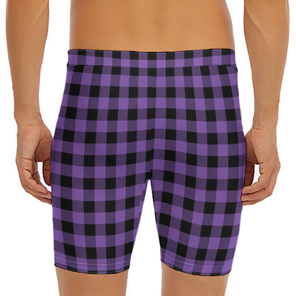 Purple And Black Buffalo Check Print Men's Long Boxer Briefs