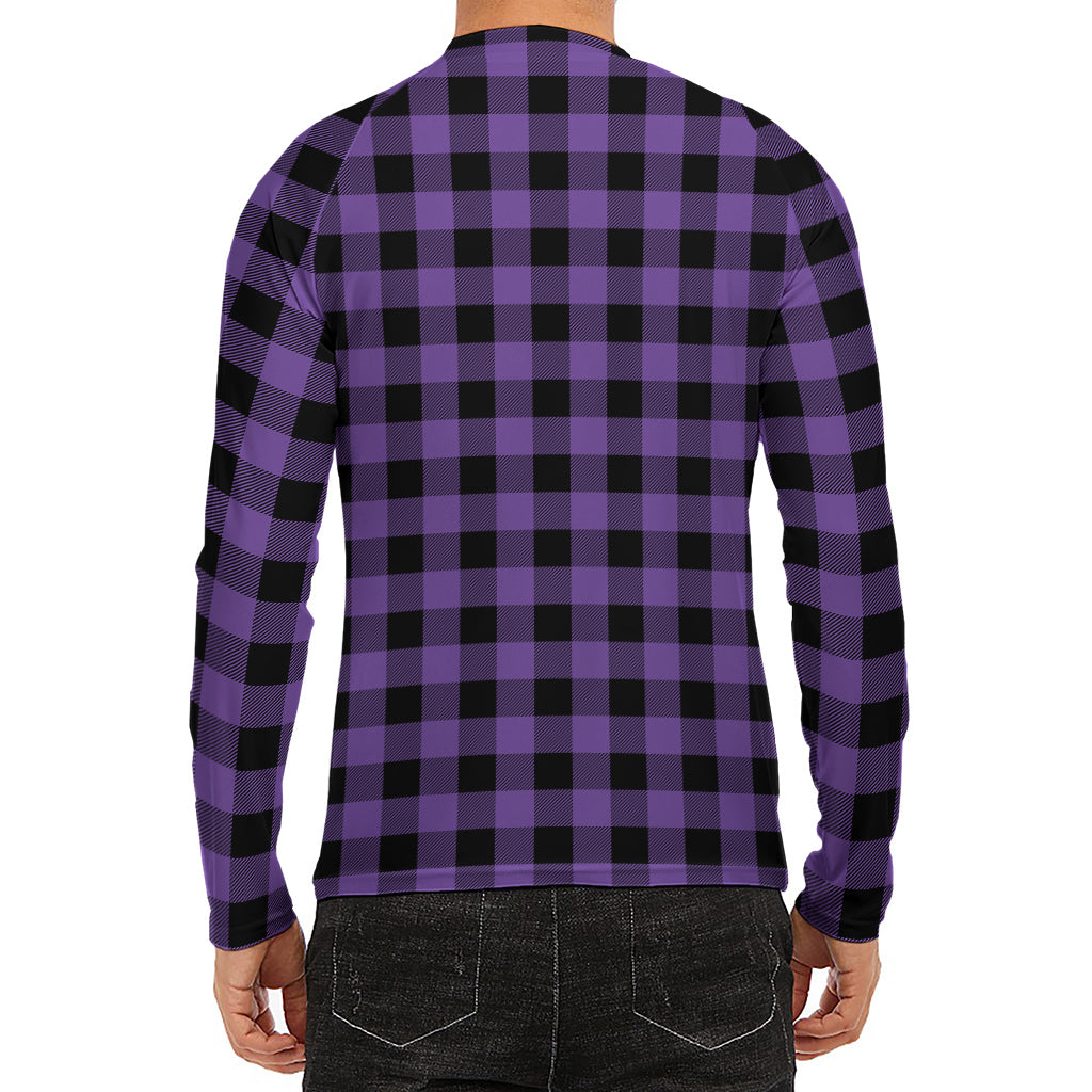 Purple And Black Buffalo Check Print Men's Long Sleeve Rash Guard