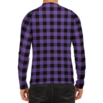 Purple And Black Buffalo Check Print Men's Long Sleeve Rash Guard