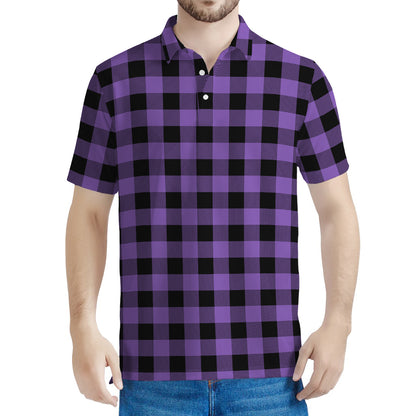 Purple And Black Buffalo Check Print Men's Polo Shirt