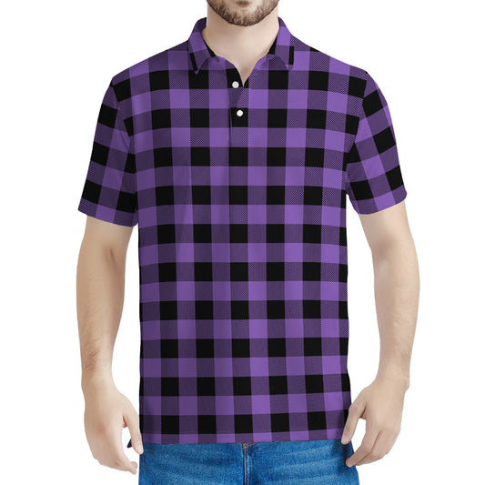 Purple And Black Buffalo Check Print Men's Polo Shirt