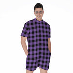 Purple And Black Buffalo Check Print Men's Rompers