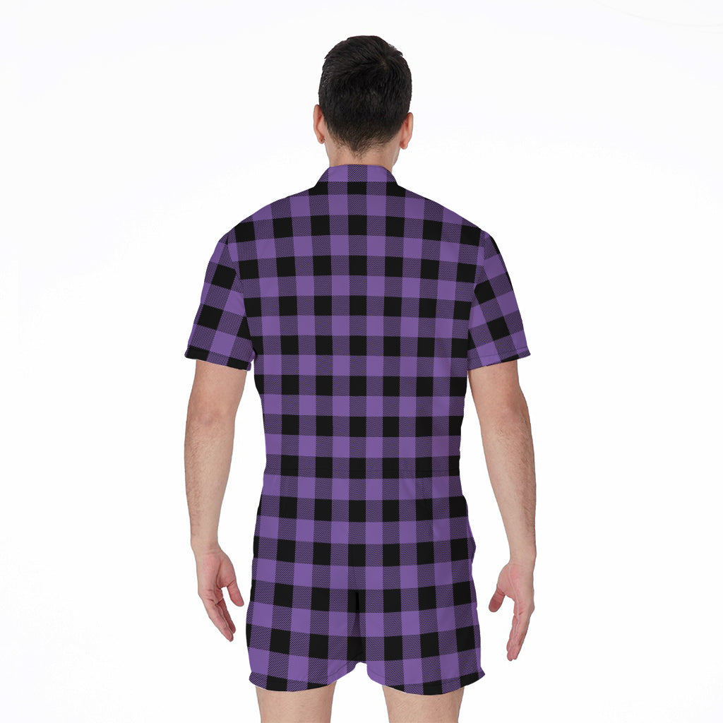 Purple And Black Buffalo Check Print Men's Rompers