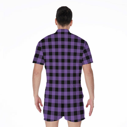 Purple And Black Buffalo Check Print Men's Rompers