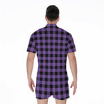 Purple And Black Buffalo Check Print Men's Rompers