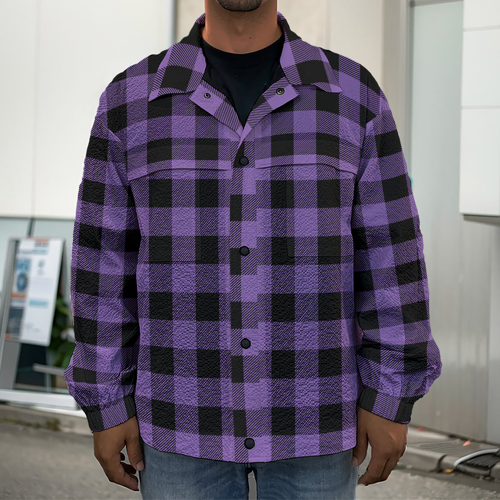 Purple And Black Buffalo Check Print Men's Shirt Jacket