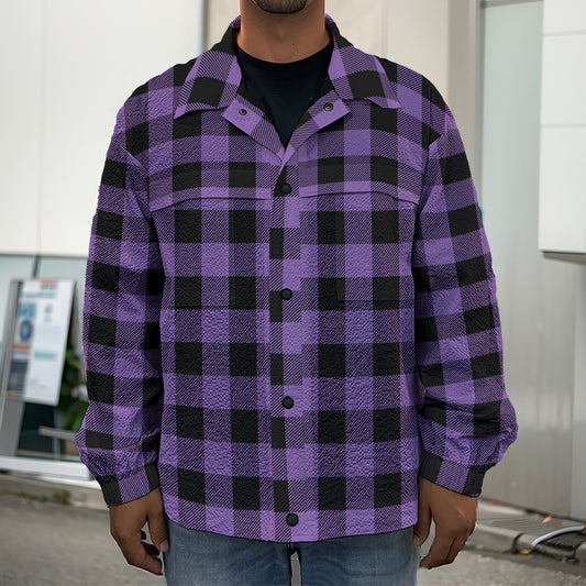 Purple And Black Buffalo Check Print Men's Shirt Jacket