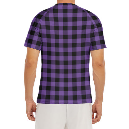 Purple And Black Buffalo Check Print Men's Short Sleeve Rash Guard