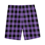 Purple And Black Buffalo Check Print Men's Sports Shorts