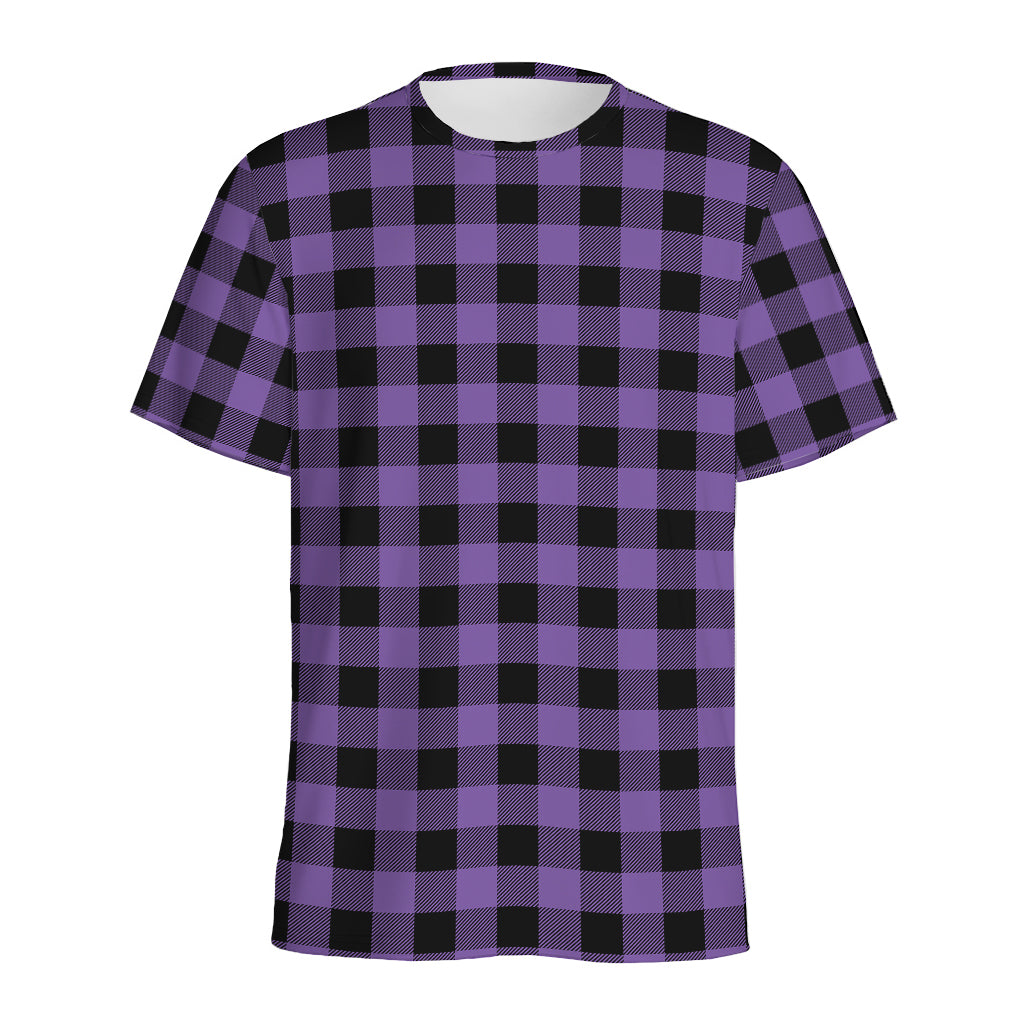 Purple And Black Buffalo Check Print Men's Sports T-Shirt