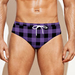 Purple And Black Buffalo Check Print Men's Swim Briefs
