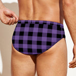 Purple And Black Buffalo Check Print Men's Swim Briefs