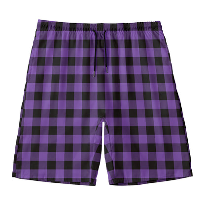 Purple And Black Buffalo Check Print Men's Swim Trunks