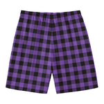 Purple And Black Buffalo Check Print Men's Swim Trunks