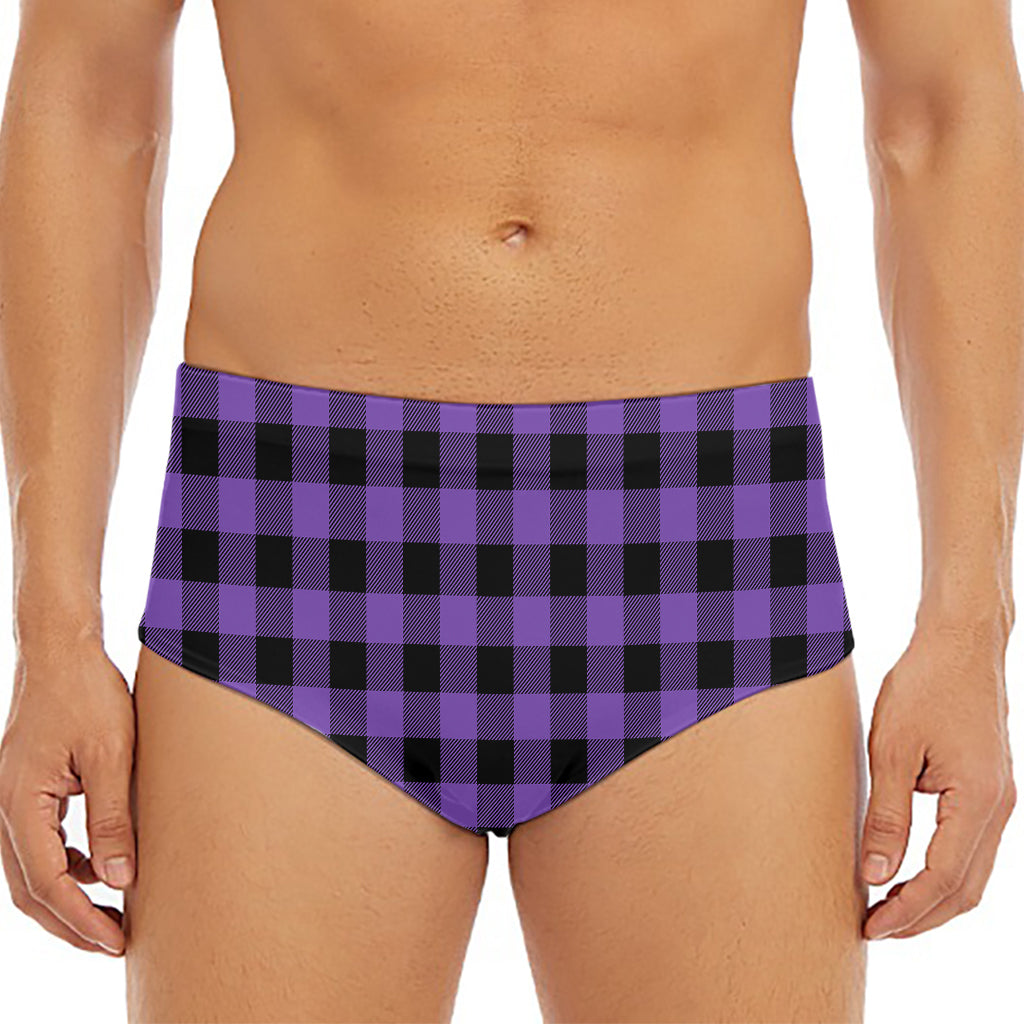 Purple And Black Buffalo Check Print Men's Triangle Swim Briefs