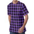 Purple And Black Buffalo Check Print Men's Velvet T-Shirt