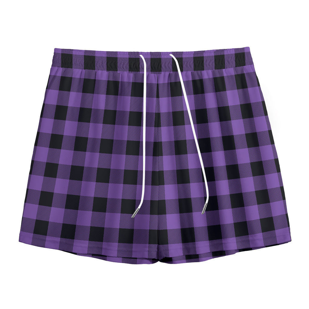 Purple And Black Buffalo Check Print Mesh Shorts
