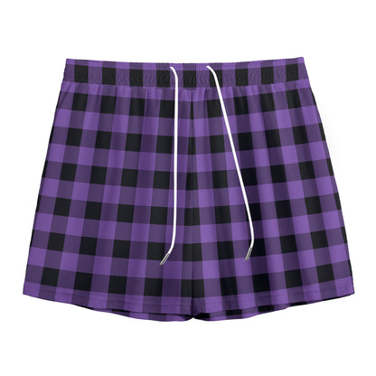 Purple And Black Buffalo Check Print Mesh Shorts