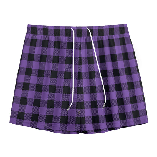 Purple And Black Buffalo Check Print Mesh Shorts
