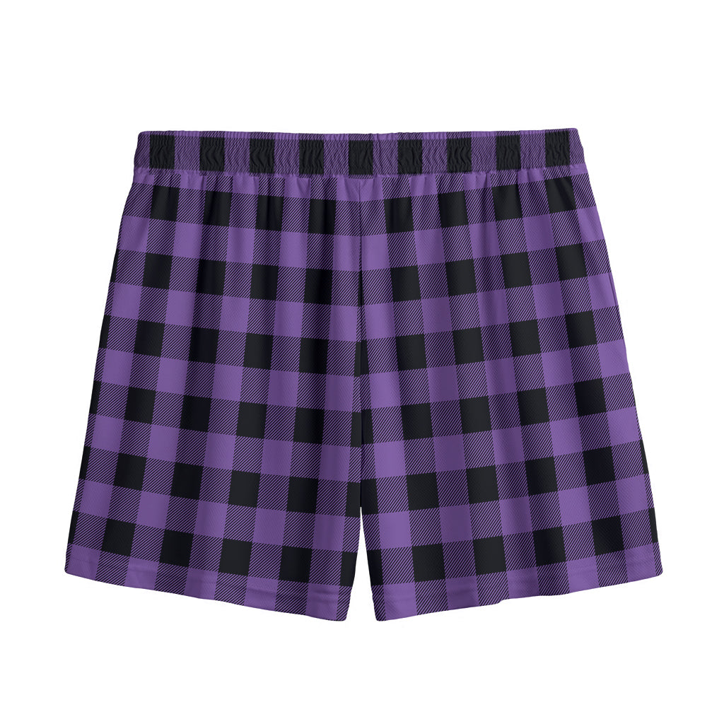 Purple And Black Buffalo Check Print Mesh Shorts