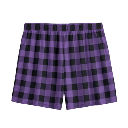 Purple And Black Buffalo Check Print Mesh Shorts