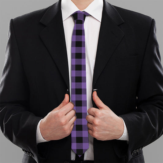 Purple And Black Buffalo Check Print Necktie
