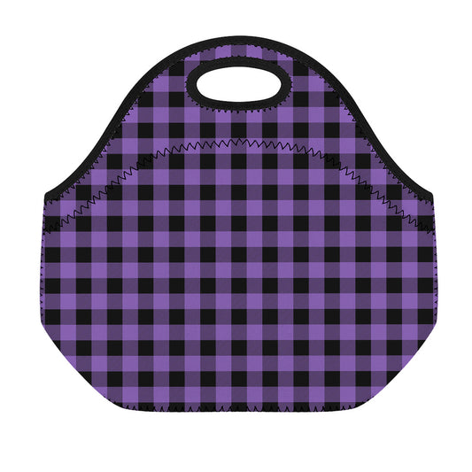 Purple And Black Buffalo Check Print Neoprene Lunch Bag