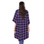 Purple And Black Buffalo Check Print Open Front Beach Cover Up
