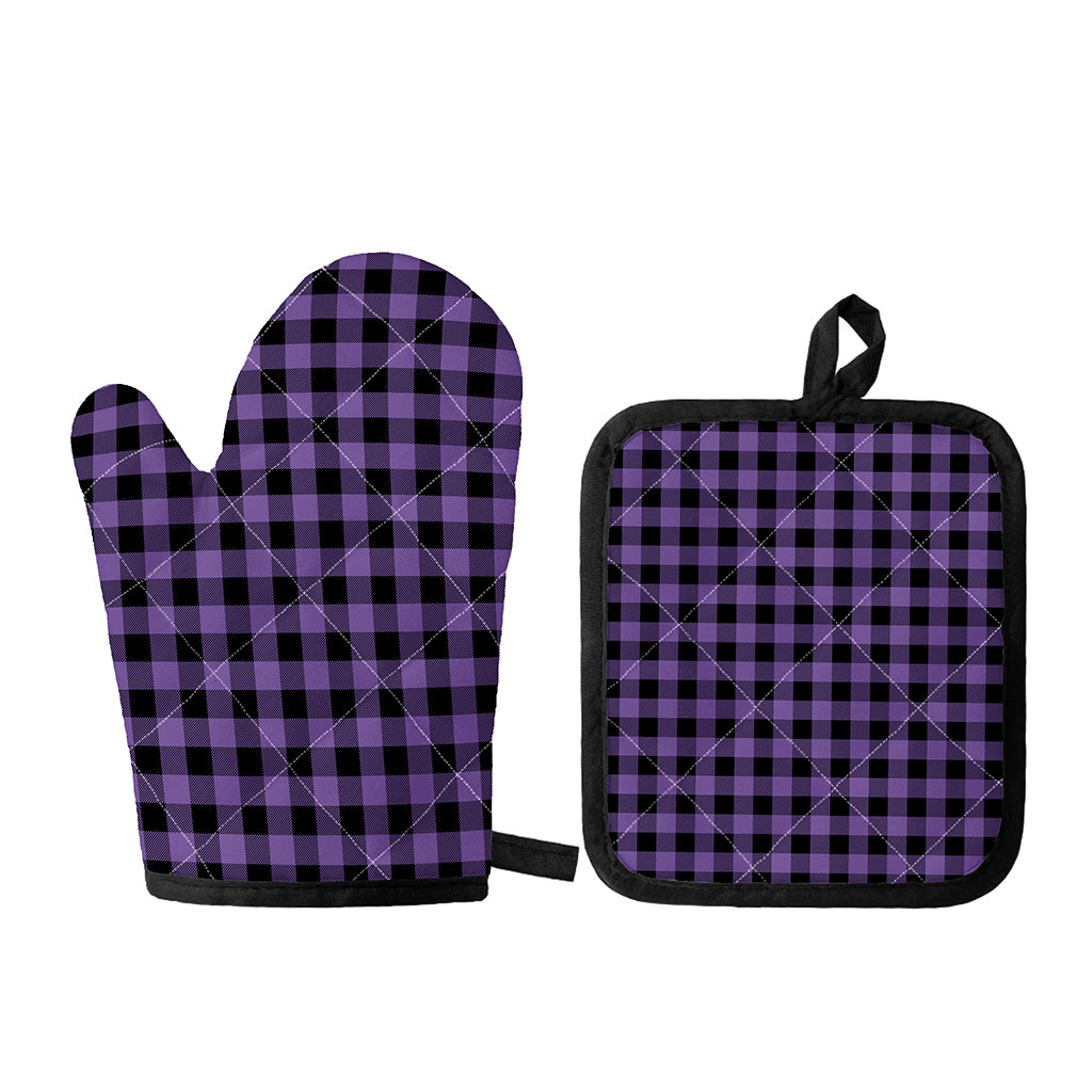 Purple And Black Buffalo Check Print Oven Mitt And Pot Holder Set