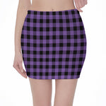 Purple And Black Buffalo Check Print Pencil Mini Skirt
