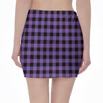 Purple And Black Buffalo Check Print Pencil Mini Skirt