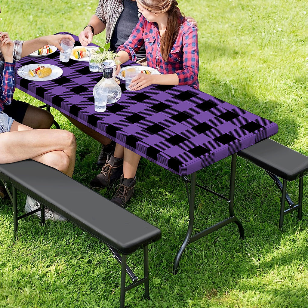 Purple And Black Buffalo Check Print Picnic Table Cover
