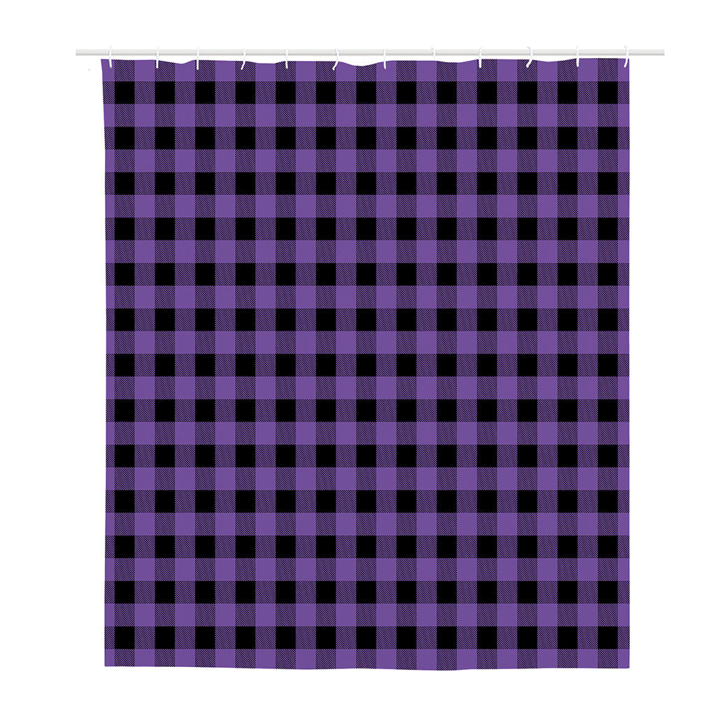 Purple And Black Buffalo Check Print Polyester Shower Curtain