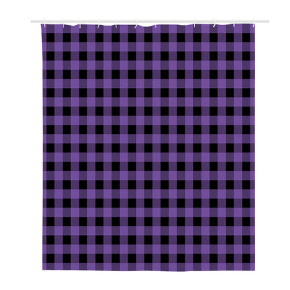 Purple And Black Buffalo Check Print Polyester Shower Curtain